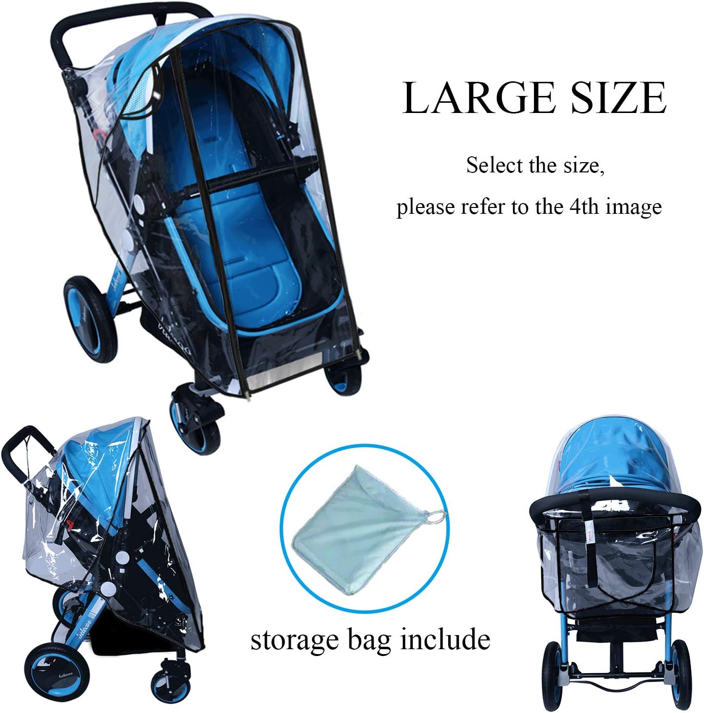 Pushchair Rain Cover Pram Wind Snow Cover Buggy Stroller Weather Shield Travel Accessories Universal Size Protect from Rain Cold Dust Water Clear EVA