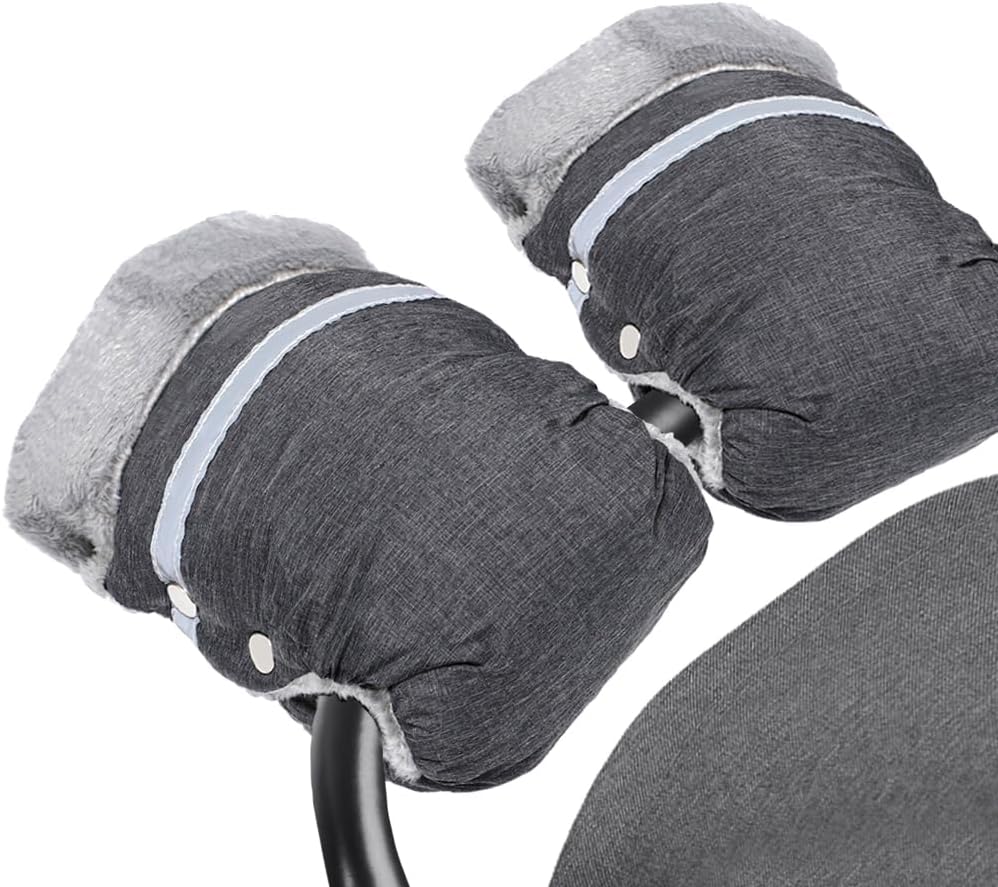 Pram Stroller Hand Muffs MIVITOOM Waterproof Hand Gloves Winter Windproof Thickening Anti Freeze Pram Hand Muff for Parents Grey