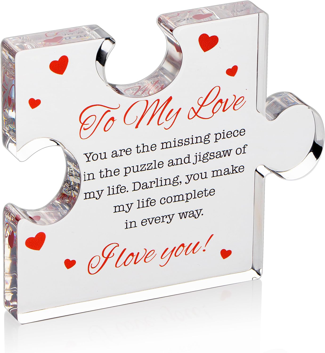 Valentines Gifts for Him, Her - 3.35"x 2.76" Acrylic Puzzle Stand with Printed Message - Birthday, Wedding for Boyfriend, Girlfriend - I Love You Presents for Husband, Wife