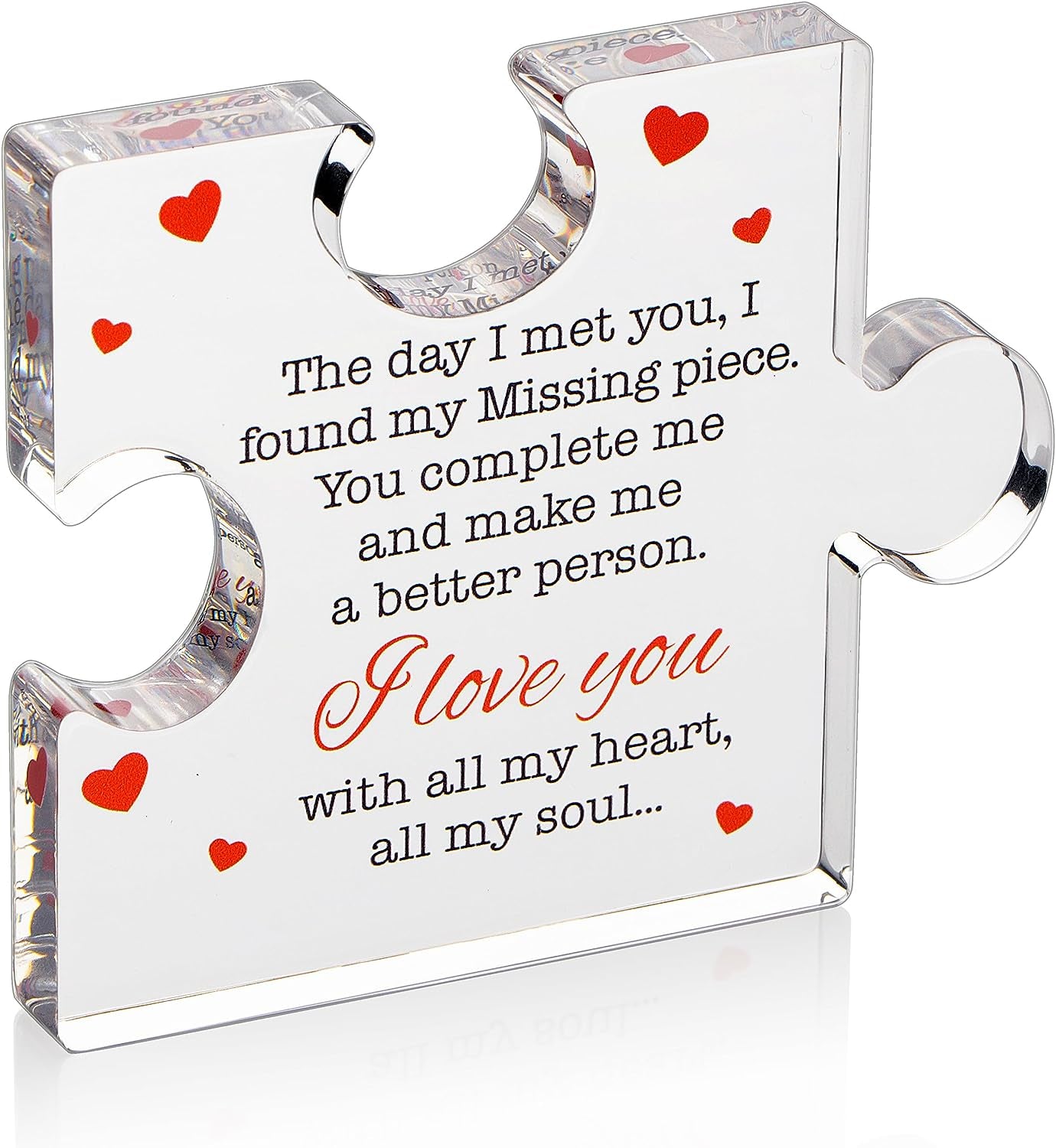 Valentines Gifts for Him, Her - 3.35"x 2.76" Acrylic Puzzle Stand with Printed Message - Birthday, Wedding for Boyfriend, Girlfriend - I Love You Presents for Husband, Wife