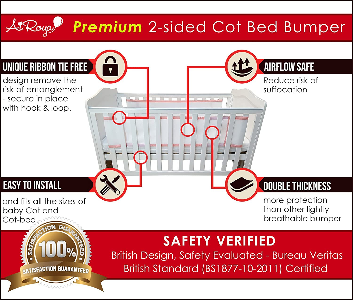 Airoya 2-Sided Air Mesh Bumper for Solid Ends Cots